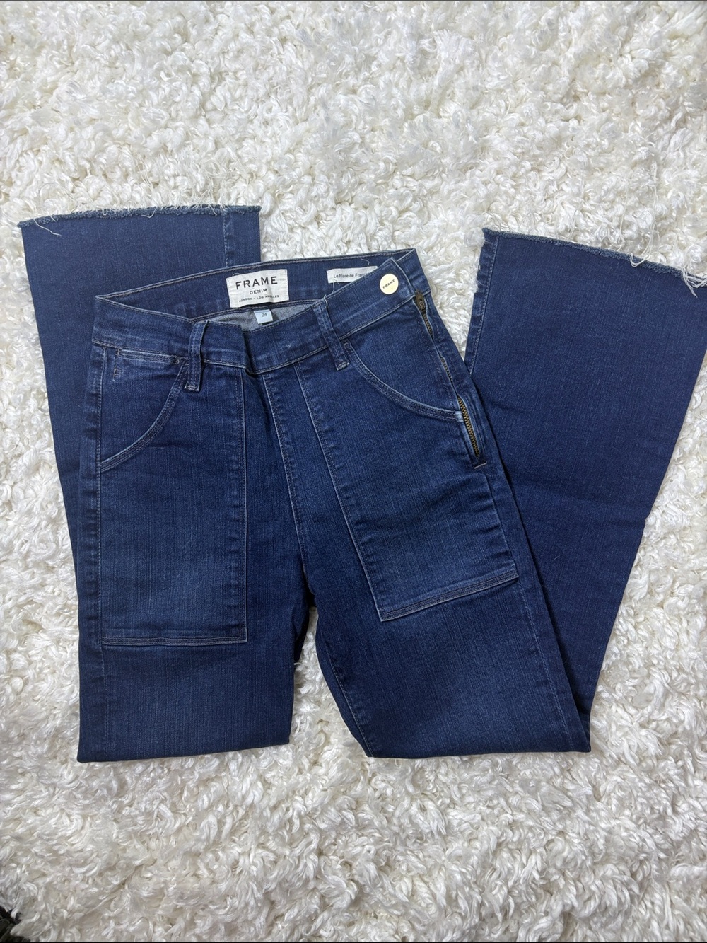 FRAME Denim Le Flare de Françoise High Rise Flare Jeans Size 24 Raw Hem EUC